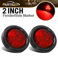 Partsam 2pcs Red Led Light Trailer 2" Round w/Plug & Grommet Kits Marker 4 LED, Flush Mount Red 2 Inch Round Led Trailer Lights, Sealed 2 Inch Round Led Marker Lights Red RV Trucks