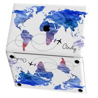 Mertak Vinyl Skin for Apple MacBook Air 13 inch Mac Pro 16 15 Retina 12 11 2019 2018 2017 2016 Sticker Decal Cover Touch Bar Trackpad Wrap Travel Name Top Laptop World Map Plane Blue Abstract Custom