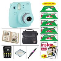 Fujifilm Instax Mini 9 Instant Camera (Ice Blue) + Fujifilm Instax Instant Film 100 Sheets + 4 Batteries & Charger + Photo Album +Convenient Case + More