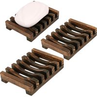 Anwenk 3Pack Soap Dish Wooden Soap Saver Holder Soap Tray for Bathroom Shower Rectangular Sink Drainer Hand Craft for Soap,Sponges and More