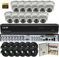 CIB Security T80P16K2T03W-TAI-12KIT 16CH 1080P Video Security DVR, 2TB HDD & 12x2.1-MP 1920TVL Night Vision Camera, White