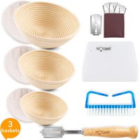 Banneton Proofing Basket Artisan Bread - Prossmart Set of 3 Dough Rising Handmade Rattan Bowl with Linen Cloth Bread Lame 5 Blades Dough Scraper Brush Bakery Tools Supplies Sourdough for Home Bakers