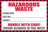 Hazardous Waste Label with Handle with Care, 4"x6", 100 Pack, Red and White Label,  Contains Hazardous Or Toxic Wastes Warning,Self-Adhesive