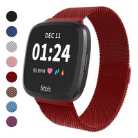 Haloe Metal Replacement Bands for Fitbit Versa/Versa 2/Versa Lite Edition Smart Watch, Stainless Steel Loop Mesh Bracelet Magnetic Wristbands for Women and Men