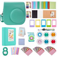 Followsun 16 in 1 Instant Camera Accessories for Fujifilm Instax Mini 9 8 8+: Mint Green Case, Rainbow Strap, Album, 6 Colored Filters, Selfie Lens, Decor Stickers, Film Frames, Cleaning Cloth