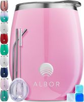Albor Triple Insulated Wine Tumbler with Lid Stainless Steel 12 Oz Tumbler Millennial Pink