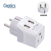 Ceptics Schuko, Germany, France, Spain Travel Adapter Plug with Dual USB - Usa Input Type E/F - Ultra Compact Perfect for Cell Phones, Laptop, Camera Chargers, iWatch, iPad, iPhone and More (CTU-9)