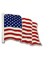 PinMart Made in USA Waving American Flag Enamel Lapel Pin - Silver