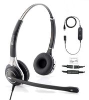 TruVoice HD-750 Premium Double Ear Headset with Noise Canceling Mic, Detachable USB Bottom Cable with Call Controls and Mute Functionality (for USB Softphones, Laptops and Computers) Skype Compatible
