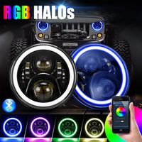 SUPAREE 7 inch LED Headlights RGB Halo Angel Eyes 7" Round DRL Bluetooth Remote Control for 1997-2017 Jeep Wrangler JK LJ TJ Sahara Sport Rubicon Hummer H1 H2