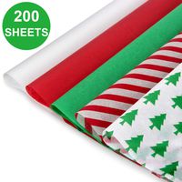 Blisstime Christmas Tissue Paper Gift Wrapping Paper, 200 Sheets, 13.8" X 19.7", White, Red, Green, Red Stripe, Christmas Trees Design
