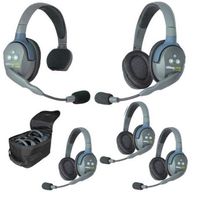 Eartec UL514 5-Person Full Duplex Wireless Intercom with 1 Single and 4 Double Ear Ultralite Headsets