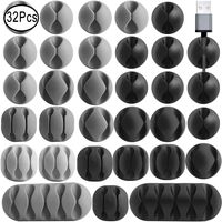 Outee 32 Pcs Cable Clips Wire Clips Cable Holder 5 Sizes Multi-Purpose for Cable Wire Management System Self-Adhesive Xmas Gift for Home, Office, Car and Desk