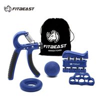 FitBeast Hand Grip Strengthener Workout Kit (5 Pack) Forearm Grip Adjustable Resistance Hand Gripper, Finger Exerciser, Finger Stretcher, Grip Ring & Stress Relief Grip Ball for Athletes (Navy Blue)