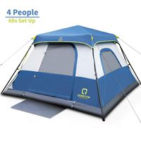 OT QOMOTOP Cabin Tent, Camping Tent 4 People with Instant Fast 60 Seconds Easy Set Up, Provide Top Rainfly, Waterproof Tent Advanced Venting Design, with Electrical Cord Access Port and Gate Mat, Blue