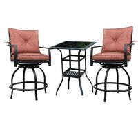 PatioFestival Outdoor Bar Stools Bar Height Patio Chairs Swivel Bar Stool Patio Furniture Tall High Counter Chair Bistro Set with Glass Top Table Back Padded Cushion for Balcony Pub (3Pcs, Red)
