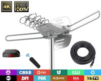 TV Antenna - 90% Pre-Assembled 150 Miles Range Outdoor Motorized 360 Degrees Amplified HDTV Antenna for 2 TVs Support - UHF/VHF 4K 1080P Channels Wireless Remote Control - 39FT Coax Cable