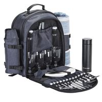 Picnic Backpack for 4 by Evolved - Waterproof Family Picnic Rucksack with Blanket - Premium Gray Backpack for Picnic with Tableware for 4 People and 16 oz Insulated Thermos - Ideal for Camping