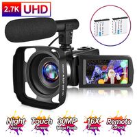 Video Camera Camcorder with Microphone & Remote 2.7K UHD 30FPS Vlogging Camera with 270° Rotation 3" Touch Screen 30MP 16X Digital Zoom Night Vision Webcam Digital Camera for YouTube