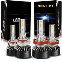 AUSI H11/H8/H9 Low Beam 9005/HB3 High Beam LED Headlight Bulbs Combo Package Kit with Fan CSP Chips 6000K Xenon white IP65 - (4 Pack)