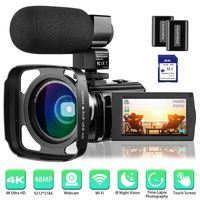 4K Camcorder Video Camera Rosdeca Ultra HD 48.0MP WiFi Digital Camera IR Night Vision 3.0" IPS Touch Screen 16X Digital Zoom with External Microphone, Wide Angle Lens, Lens Hood and 2 Batteries