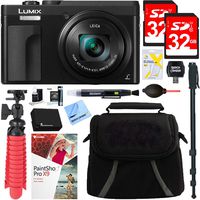 Panasonic DMC-ZS70K Lumix 20.3 Megapixel 4K Digital Camera Black Bundle with 2X 32GB Memory Card, Monopod, 650mAh Battery, Camera Bag, Mini Tripod and Paintshop Pro 2018 (Digital Download