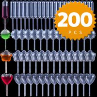 Cupcake Pipettes, Teenitor 200pcs 4ml Mini Plastic Pipettes for Chocolate Cupcakes Strawberries Injector Plastic Squeeze Transfer Pipettes Heart Flowers Standard Star