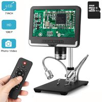 LCD Digital Microscope 7 in HD Screen 200X Magnification Zoom Camera Video Recorder with 16G SD Card, Angle Adjustable Microscope, 8 LED 2 Fill Lights, with Remote Control