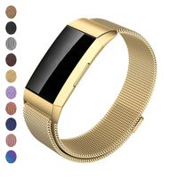 Meikeio Replacement Bands Compatible for Fitbit Charge 3, Charge 3 Stainless Steel Metal Bands(Gold,Large)
