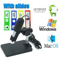 Microscope, 1000 x 8 led 2mp USB Digital Microscope Endoscope Magnifier with Prepared Slides, OTG Cable and Metal Stand (Black 02) (Black 01)