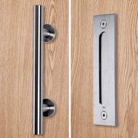Running Stainless Barn Door Pull Handle Set | Stainless 12 inch Round Heavy Duty Solid 304 Stainless Gate Handle | for Barn Door Gates Garages Sheds