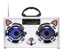 Mini Boombox with LED Speakers -Retro Bluetooth Speaker w/Enhanced FM Radio - Perfect for Home and Outdoor (Cat)