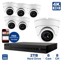 4K 8 CH NVR with Home Security System with 5MP IP Poe Dome 6pcs White Security Dome Camera，Plug and Play,Remote Home Monitoring System,2TB Storage (8 Channel System, 6pcs White Dome Cameras)