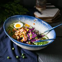 ZSQAI Pasta Bowl Oval Ceramic Tableware Vegetable Salad Bowl Large Soup Bowl