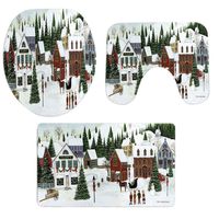 Flannel Christmas Pgojuni Fancy Scenery Bathroom Non-Slip Pedestal Rug + Lid Toilet Cover + Bath Mat Set 3PCS (G)