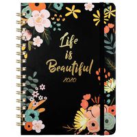 2020 Planner - Weekly & Monthly Planner with Tabs, Floral Cover with Twin-Wire Binding, 6.30" x 8.45", Banded + Inner Pocket