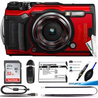 Olympus Tough TG-6 Waterproof Camera, Red -32GB Basic Bundle