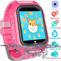 PTHTECHUS Kids Waterproof GPS Smart Watch for Boys Girls,Students Touch Screen Smartwatch with GPS Tracker Voice Chat One Key SOS for Help Clock Camera,Suitable for Childrens Aged 4-12, Pink