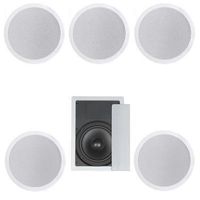 5.1 Home Theater Flush Ceiling Speaker Package- Two Ceiling 6.5" 2-way Speakers, One Ceiling 6.5" 2-way Center Speaker, Two Ceiling 6.5" 2-way Rear Speakers, and One 8" Inwall Subwoofer