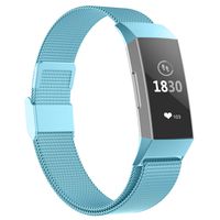 POY Compatible for Fitbit Charge 3 Bands,Replacement Wristbands for Fitbit Charge 3 SE Fitness Activity Tracker, Metal Stainless Steel Bracelet Strap with Unique Magnet Lock for Women Men Blue S