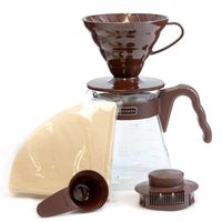 Hario V60 Size 02 Pour Over Starter Set with Dripper, Glass Server, Scoop and Filters, Brown