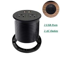 Leopardprintfans Desktop Power Outlet Hidden Power Grommet with 2 USB Charger and 2 Power Socket,Desk Hole Grommet Outlet with 6ft Extension Power Cords (Black)