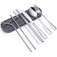 Portable Stainless Steel Flatware Set, Travel Camping Cutlery Set, Portable Utensil Travel Silverware Dinnerware Set with a Organizer Case ... (8-pieces flatware set silver)