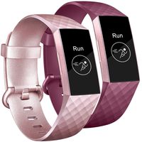 Tobfit Bands Compatible with Fitbit Charge 3/Charge 3 SE Bands for Women Men, Classic Replacement Accessories Sports Wristbands, 2 Pack (Rose Gold/Wine Red, Small)