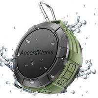 Bluetooth Shower Speaker by AncordWorks, 5W Driver 23 Hours Playtime, with Suction Cup/Clip Carabiner/DC Charger (Green)
