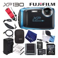Fujifilm FinePix XP130 Waterproof Digital Camera (Sky Blue) Advanced Accessory Bundle with 64GB Memory Card + Extra Battery + Battery Charger + Floating Wrist Strap