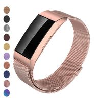 Meikeio Replacement Bands Compatible for Fitbit Charge 3, Charge 3 Stainless Steel Metal Bands(Rose Gold,Large)