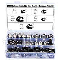 ORC 50Pcs 1/4''-5/8'' 5 Sizes Rubber Cushion Insulated Pipe Clamps Assortment, 304 Premium Stainless Steel