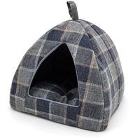 Linen Tent Bed for Pets - Gray Lattice, Plaid