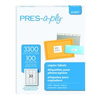 Pres-a-ply Copier Label, 1 x 2.75 Inches, White, Box of 3300 (30400)